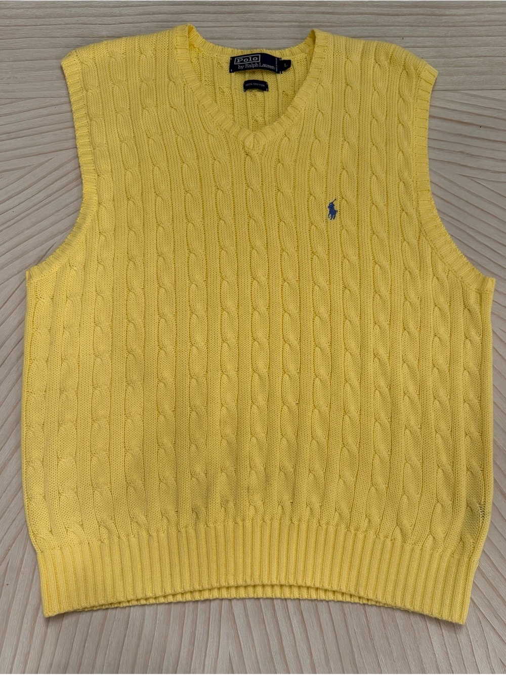 Ralph Lauren Yellow Cable-Knit V-Neck Sweater Vest